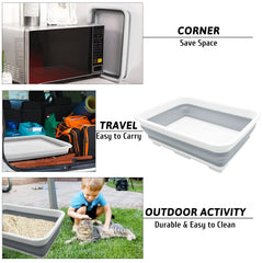 Caja de arena fhiny plegable, diseño compacto para ahorrar espacio.