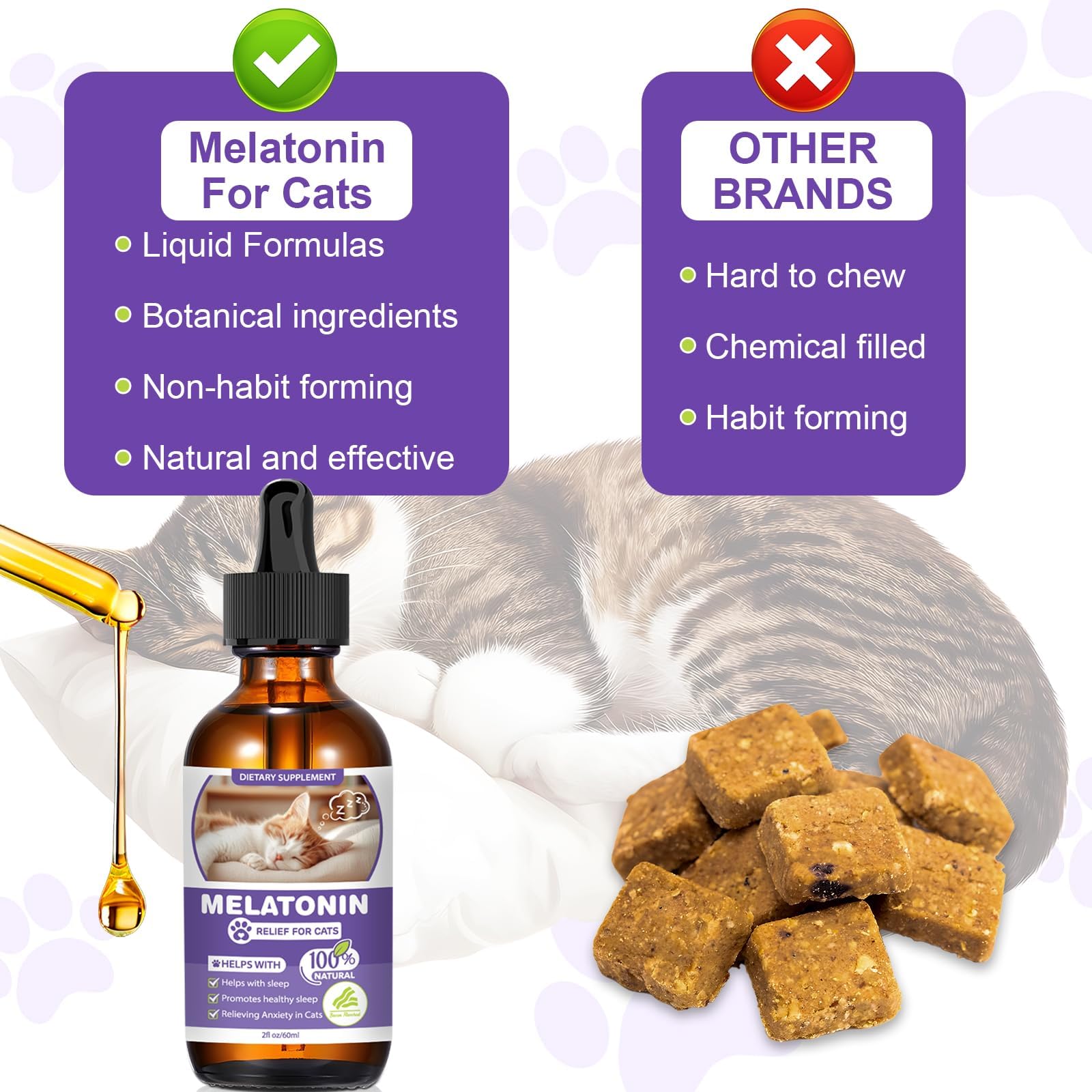 FHZRLP Envase de melatonina para gatos, dosificación clara.