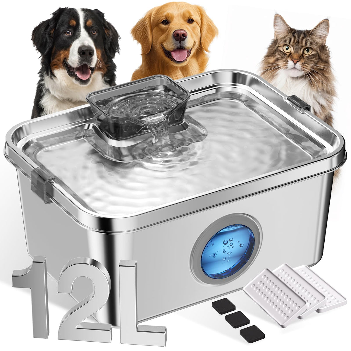 Bebedero Ficuswin para perros grandes con nivel de agua visible y gran capacidad.