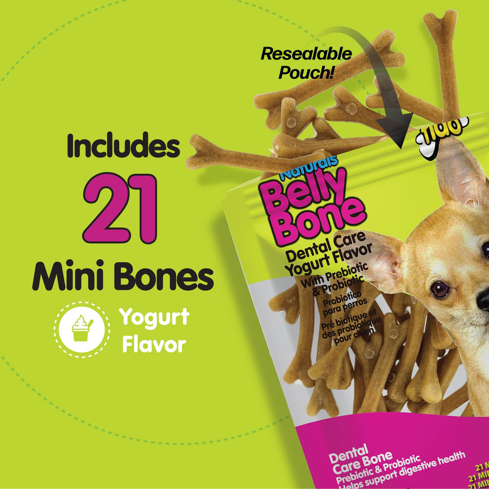Fido Belly Bones Mini Yogur: hueso de 3 pulgadas para perros pequeños.