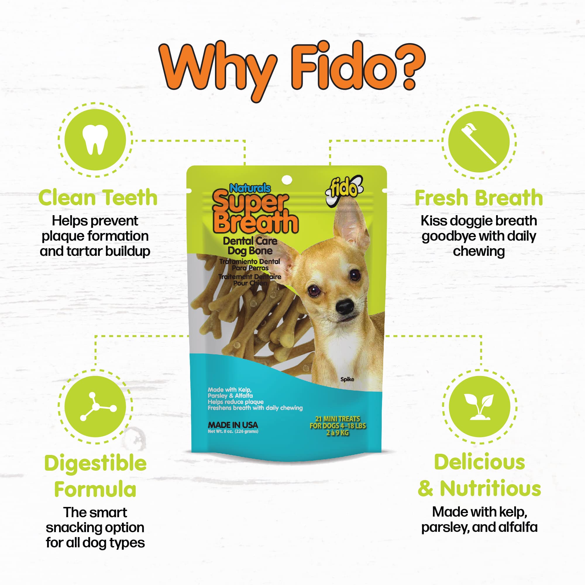 Huesos dentales Fido mini con ingredientes naturales para digestión suave