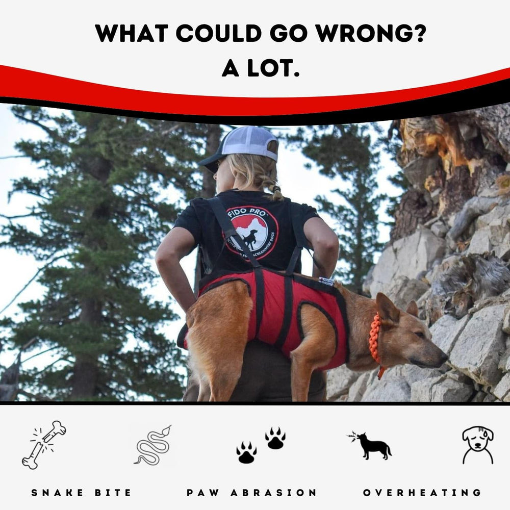 Fido Pro Airlift rescate-perro-emergency-sling rojo durante caminatas al aire libre.