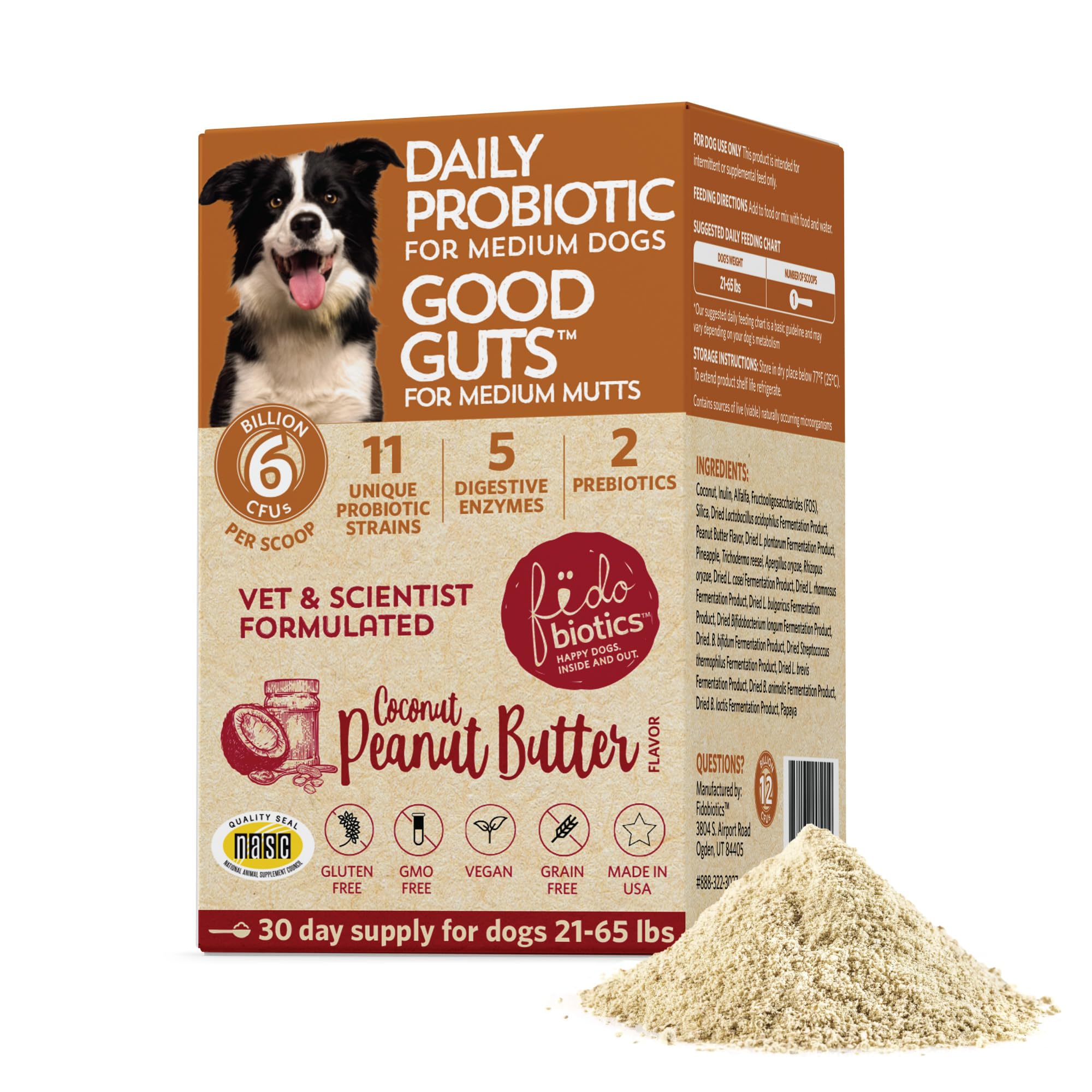 Fidobiotics Good Guts en polvo para perros, espolvorear fácilmente sobre la comida