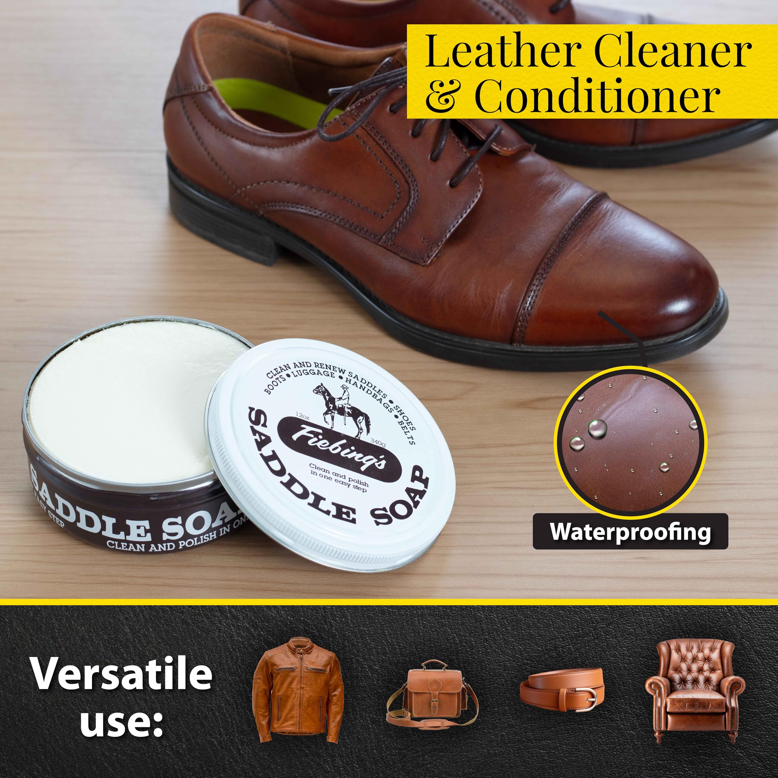 Fiebing's Jabón para cuero de botas blancas, elimina suciedad y preserva la flexibilidad.