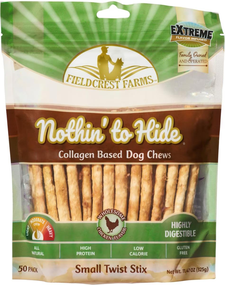 Fieldcrest Farms Nada que ocultar Palitos girados 50 pack, sabrosos y fáciles de masticar.