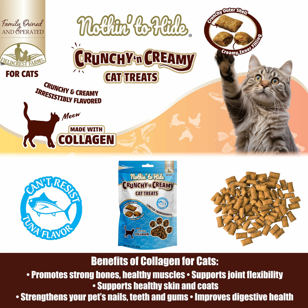 Fieldcrest Farms Nothin’ to Hide: textura doble, experiencia crujiente y cremosa para gatos.