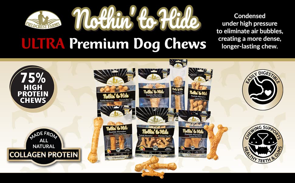 Fieldcrest Farms Nothing to Hide Huesos masticables para perritos, opción digestible