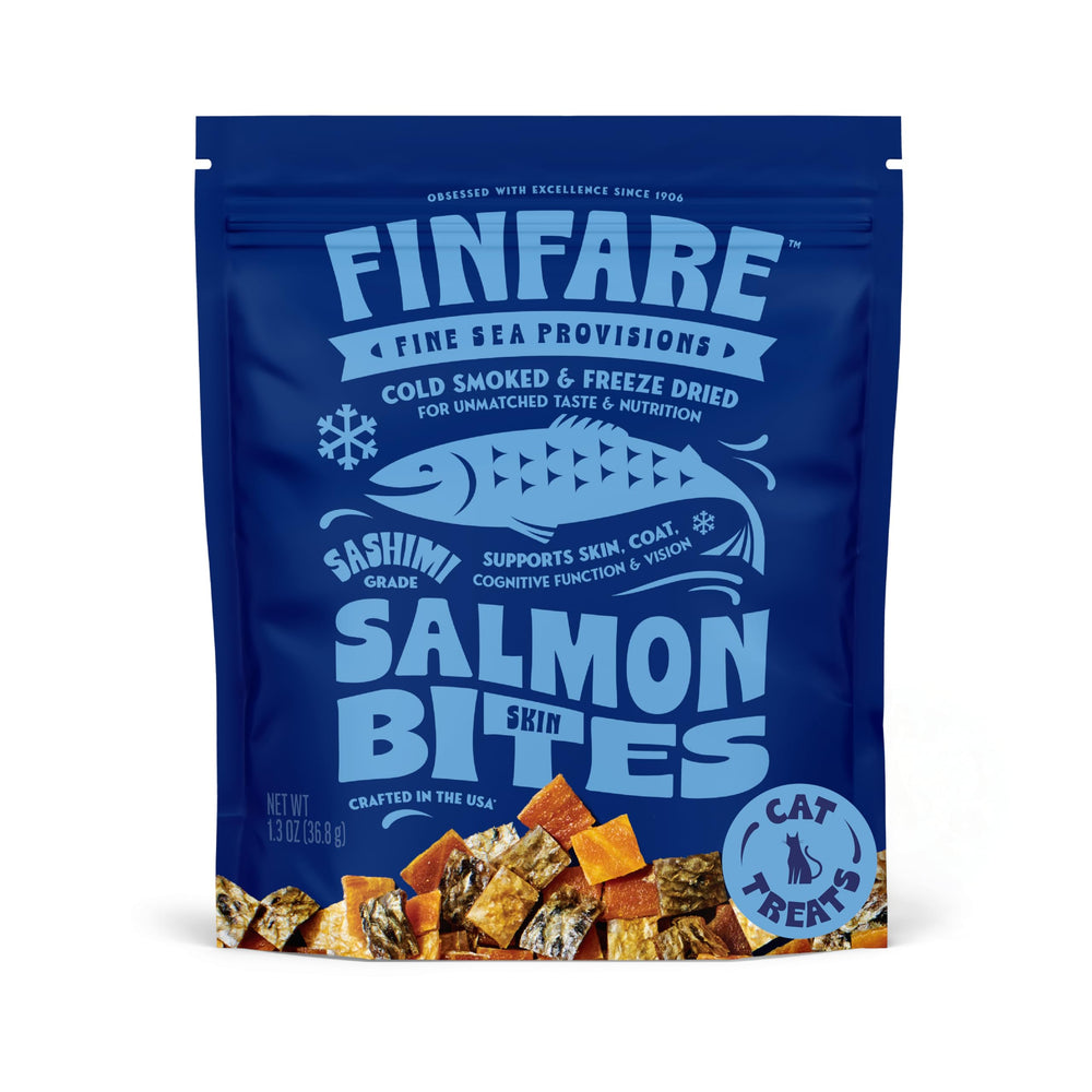 Finfare piel de salmón liofilizada crujiente: snack proteico para gatos.