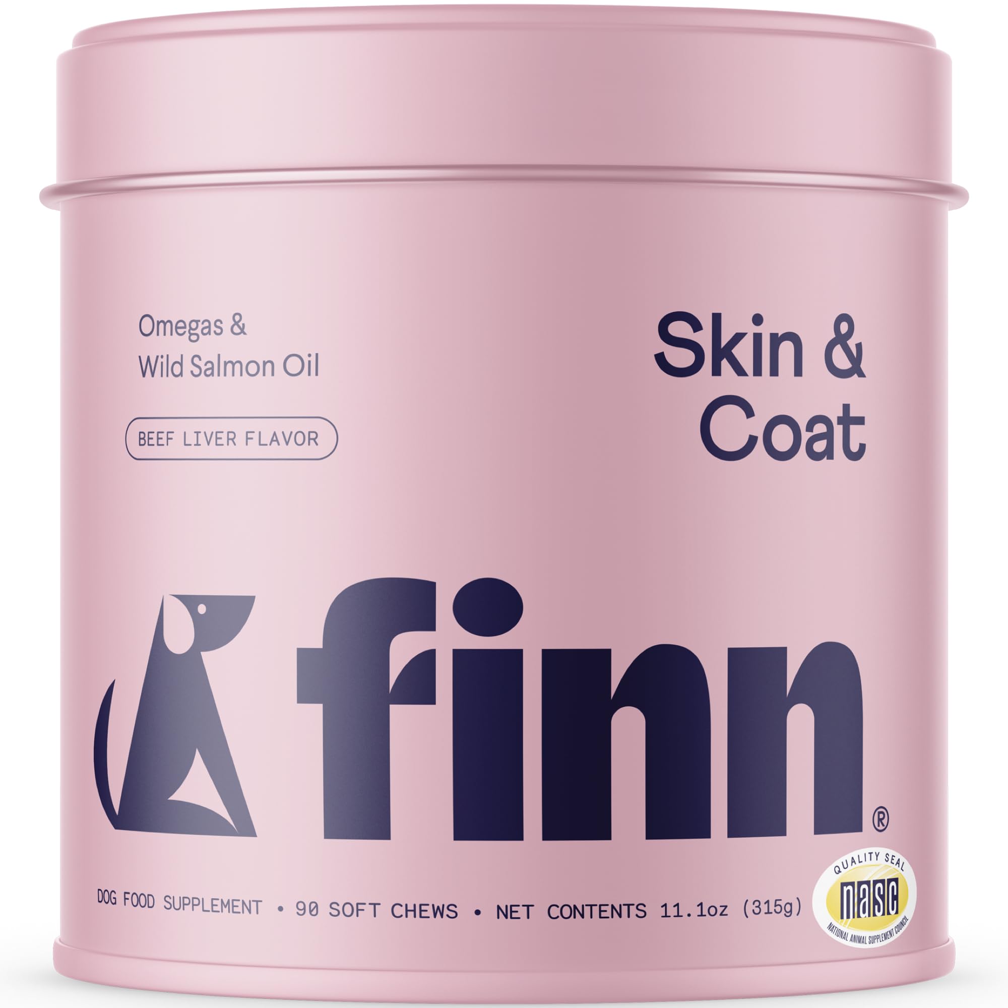 Finn aceites de salmón para perros en frasco con brillo y salud de pelaje