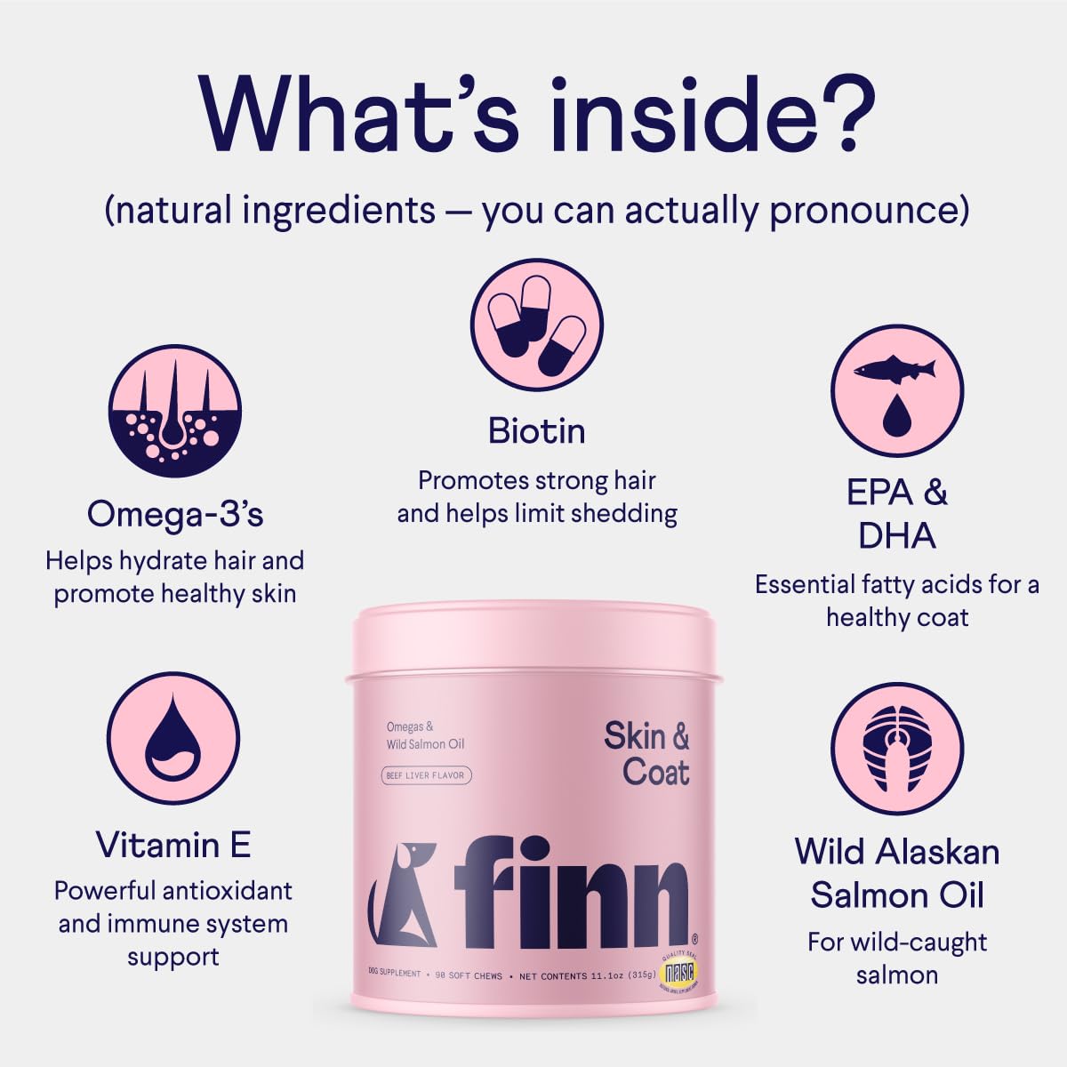 Dispositivo con omega-3 de Finn para piel y pelaje de perros