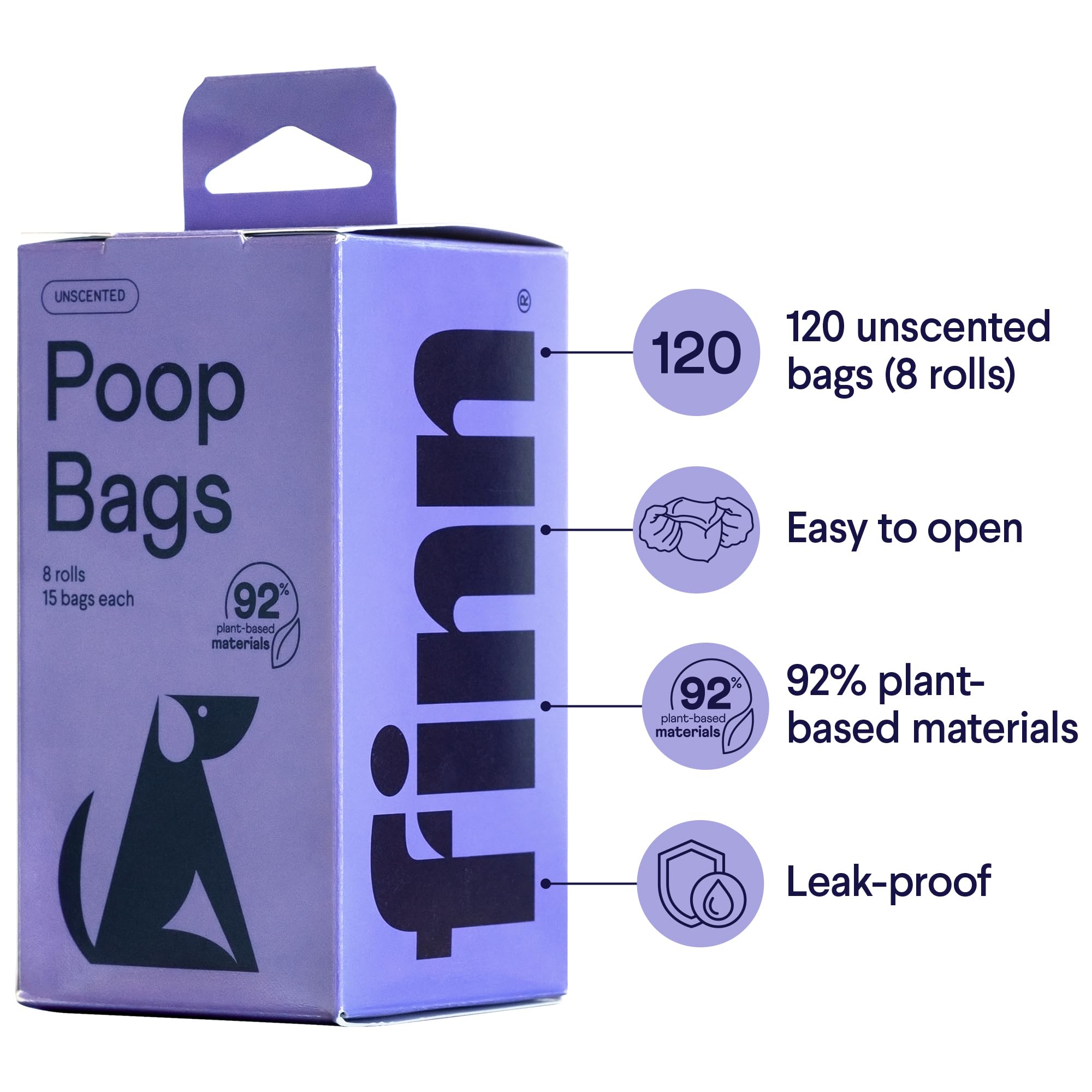 Bolsas Finn resistentes a derrames para desechos de perro.