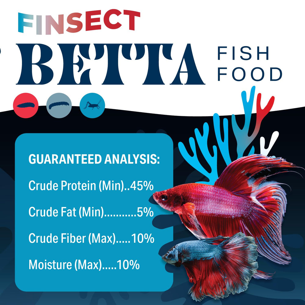 Ingredientes sostenibles de Finsect Betta Food Crumbles: insectos y más.