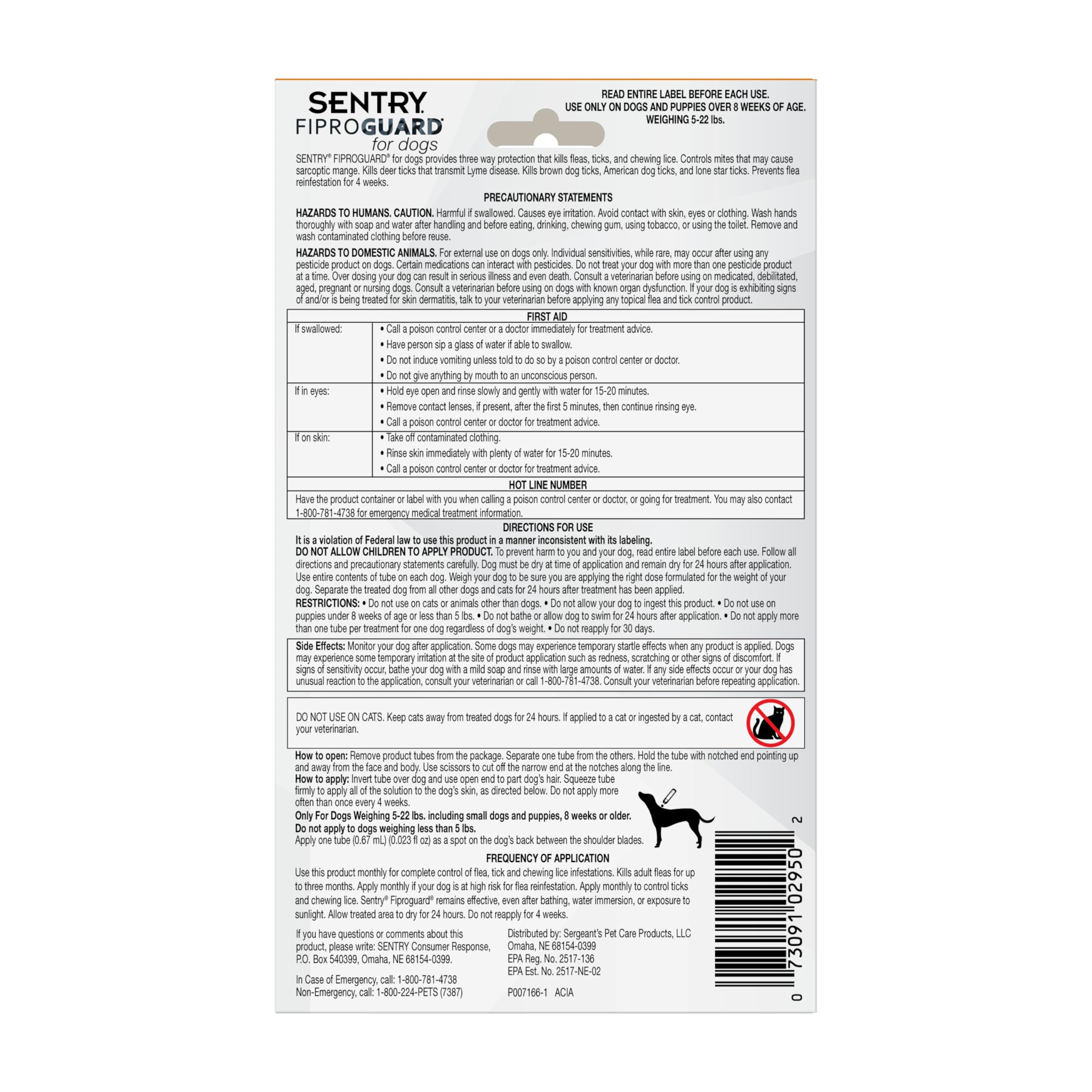 FiproGuard para perros: etiqueta con indicaciones claras para uso constante.