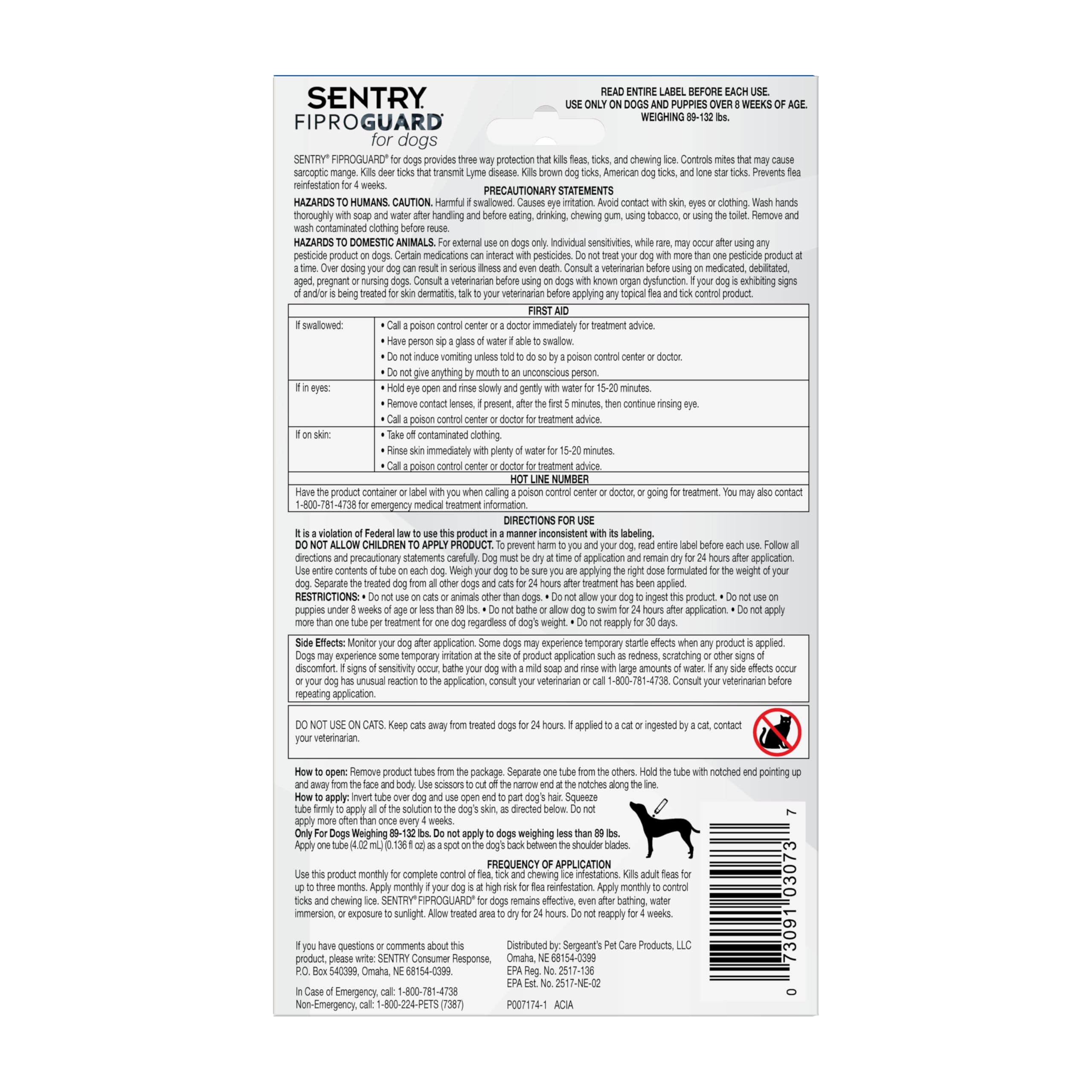 Presentación de seis meses de tratamiento tópico Fiproguard para perros.