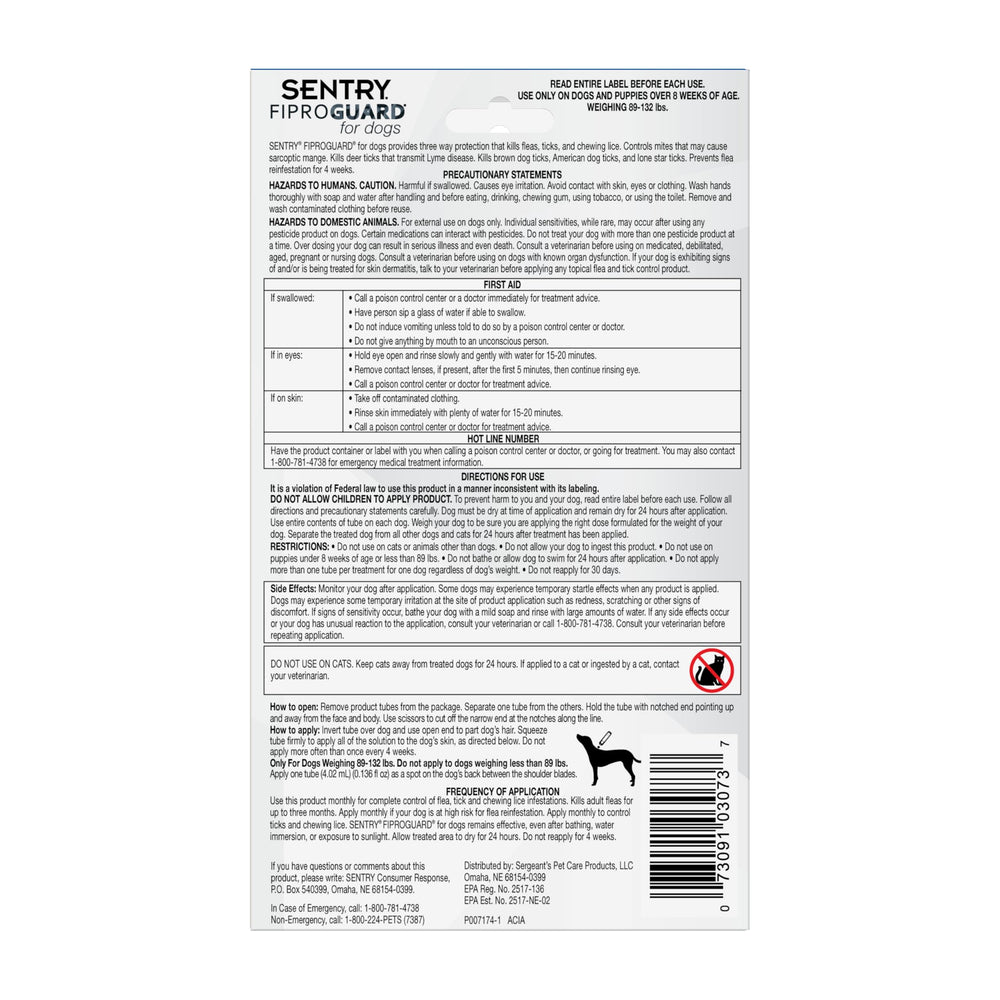 Presentación de seis meses de tratamiento tópico Fiproguard para perros.