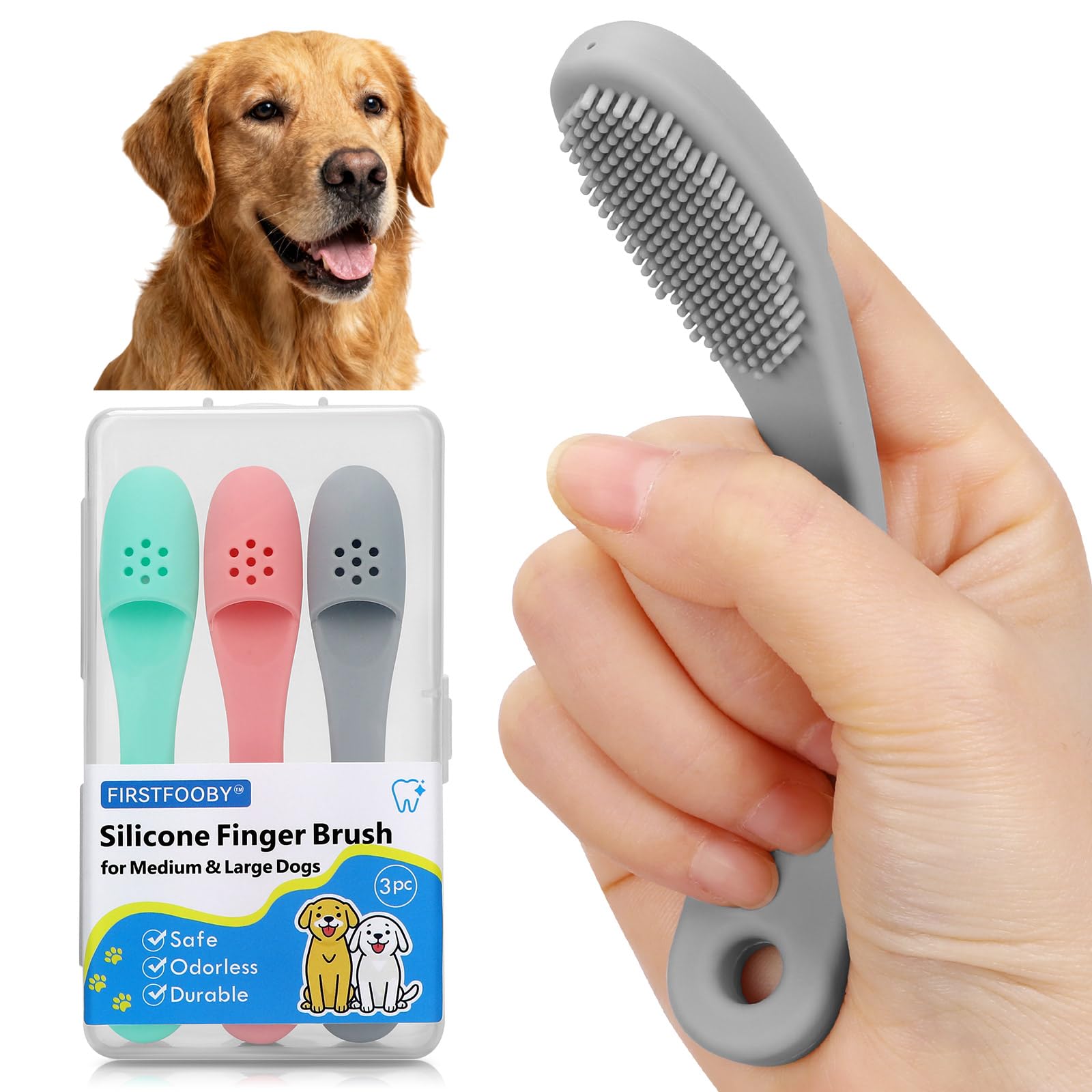 Firstfooby cepillo dedo para perros con cerdas suaves para dientes