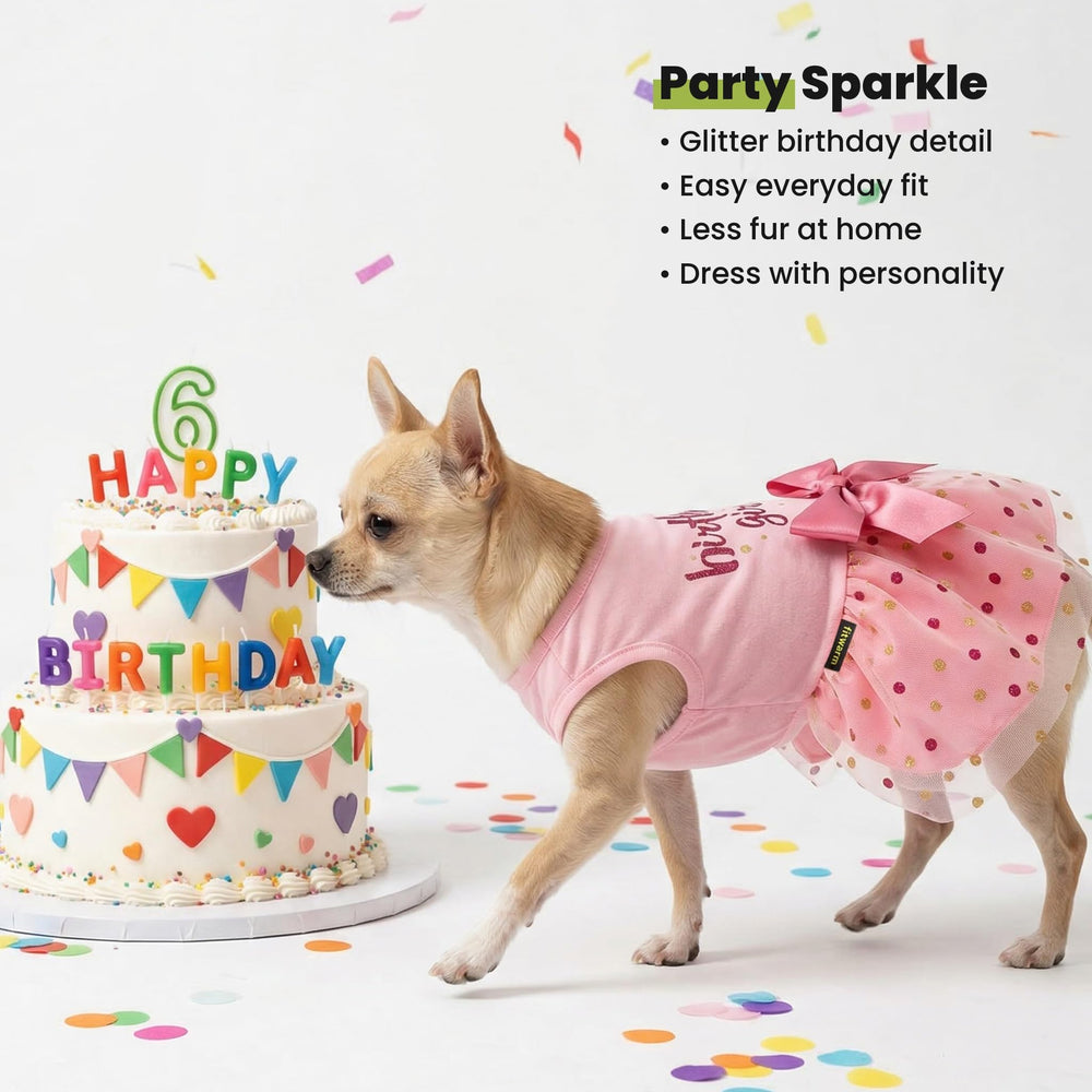 Robe Fitwarm anniversaire chien rose paillettes version 2, brillance pour photos.