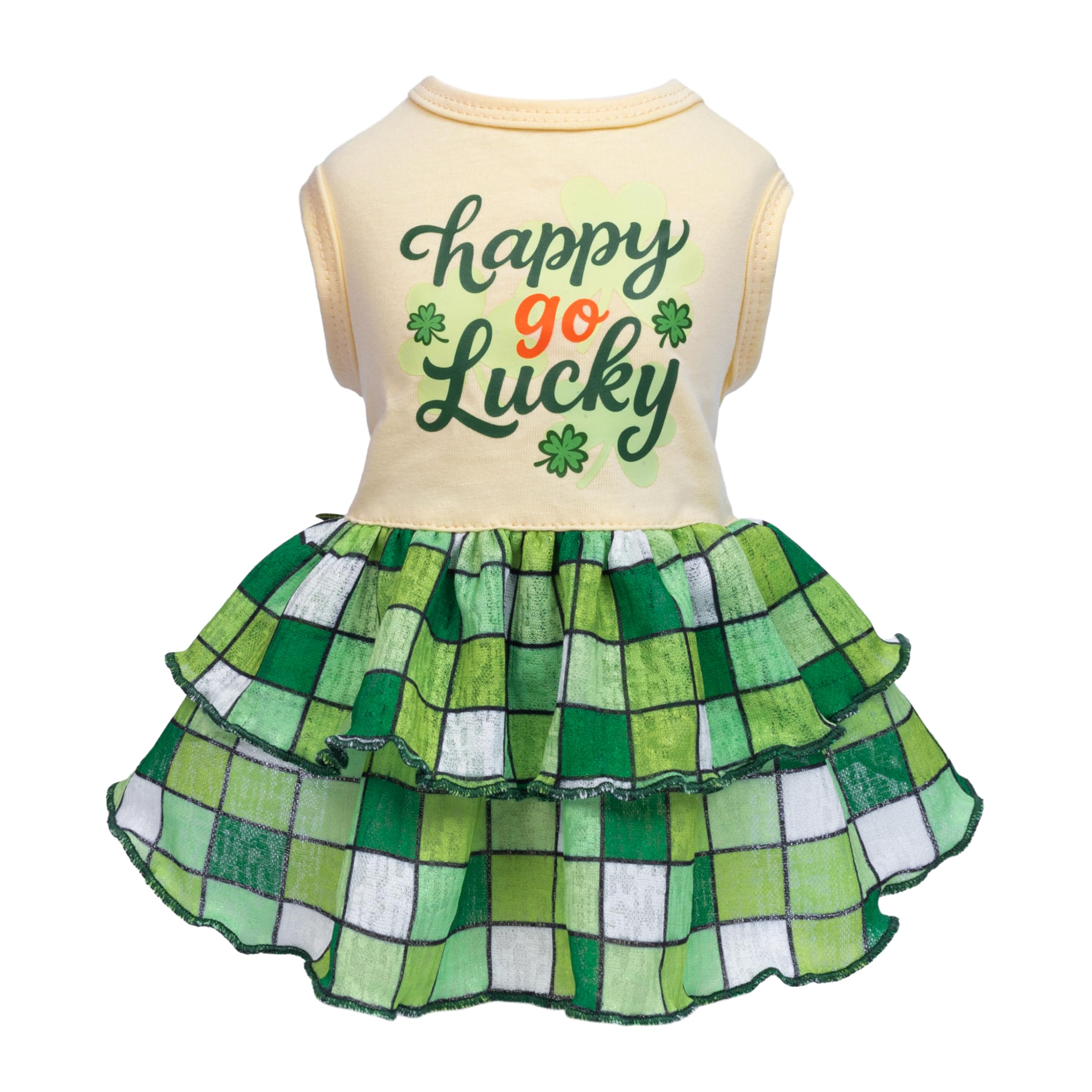 Vestido Fitwarm para perro, frente, ideal para celebrar Día de San Patricio.