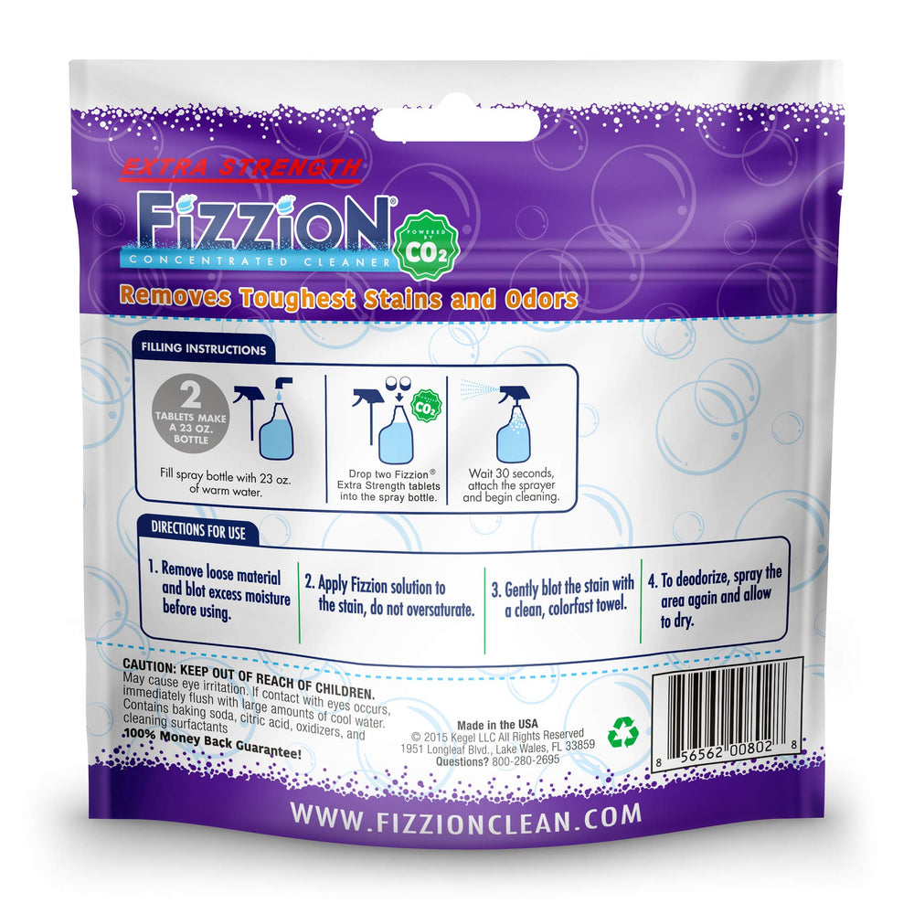 Fizzion: tableta en disolución liberando potencia de limpieza en agua.