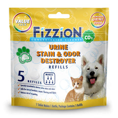 Fizzion tableta disolviéndose para eliminar olores de orina de mascotas