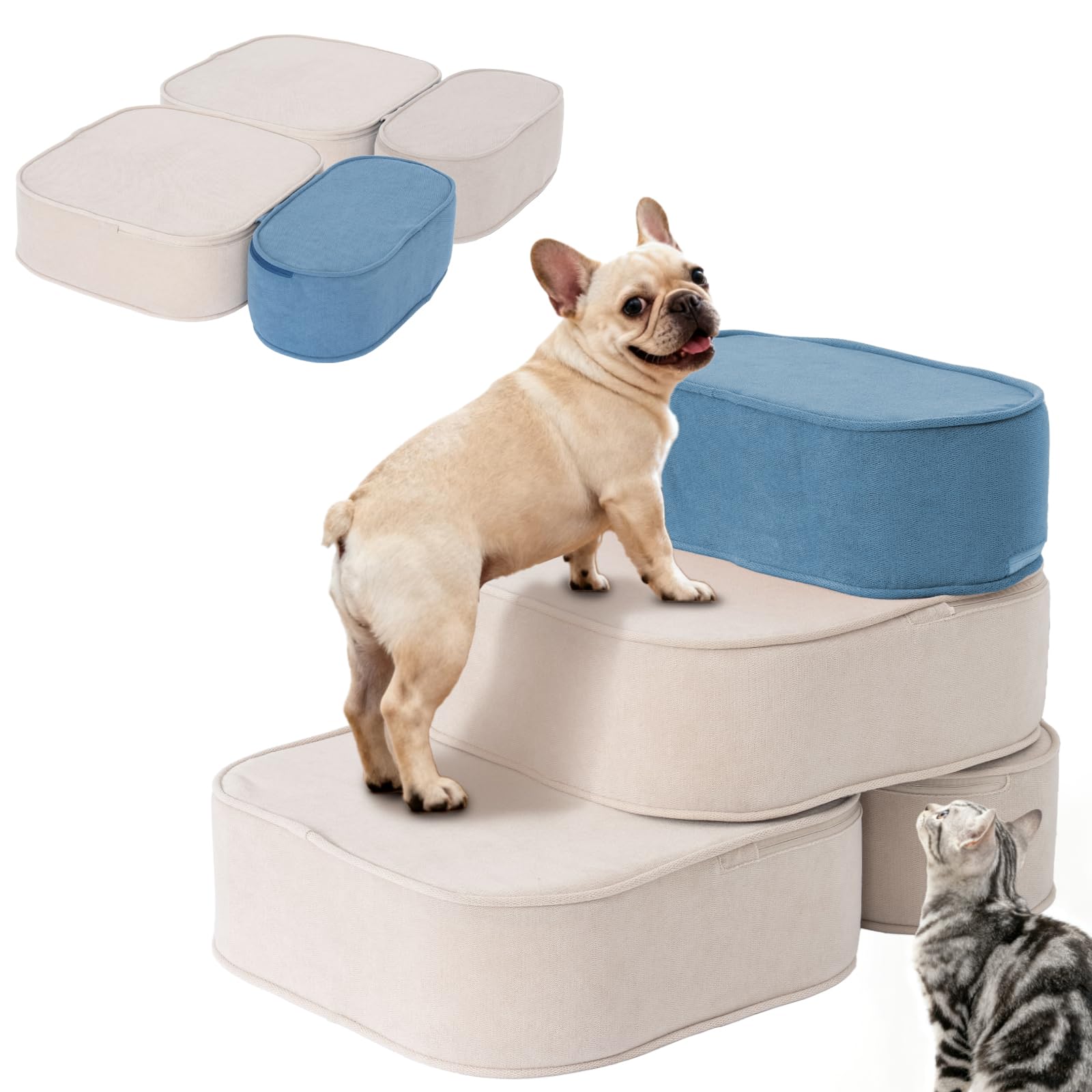 FKSLIFE escalera para perros pequeños sobre cama, fácil subida y bajada.