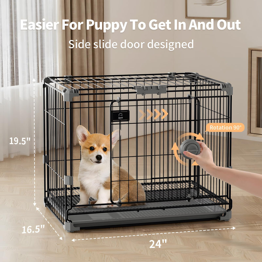 FLARUZIY jaula para perros pequeños, vista lateral, diseño compacto para espacios reducidos.