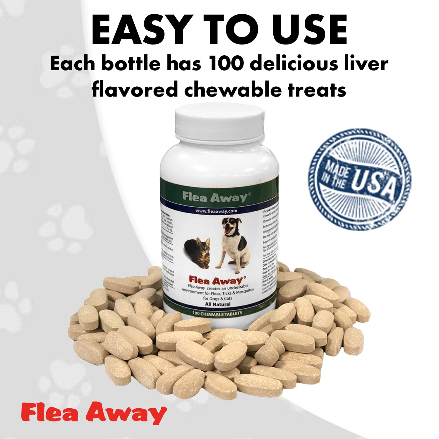 Etiqueta de Flea Away destaca vitaminas para piel sana