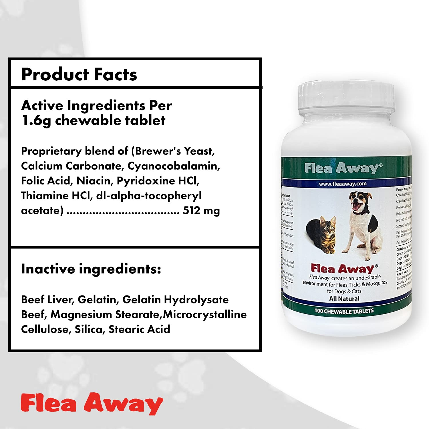 Tabletas Flea Away alineadas sobre plato