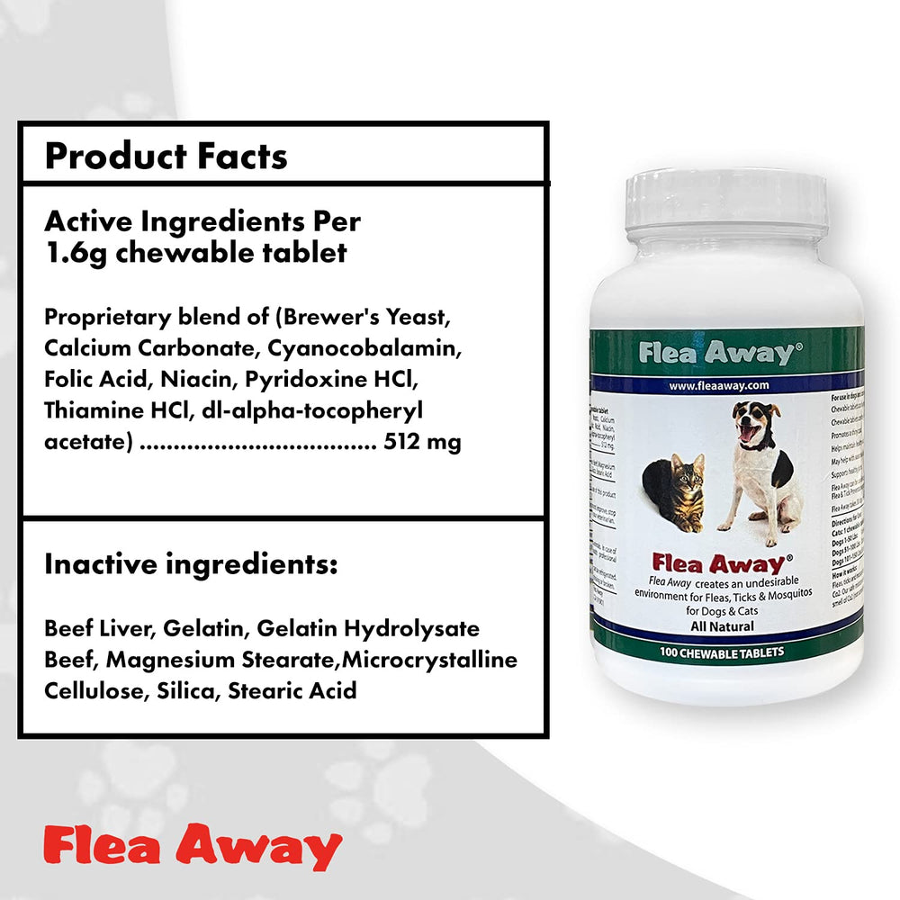 Tabletas Flea Away alineadas sobre plato