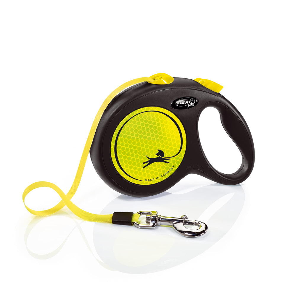 FLEXI correa retráctil de cinta neón 16 ft para visibilidad y control.
