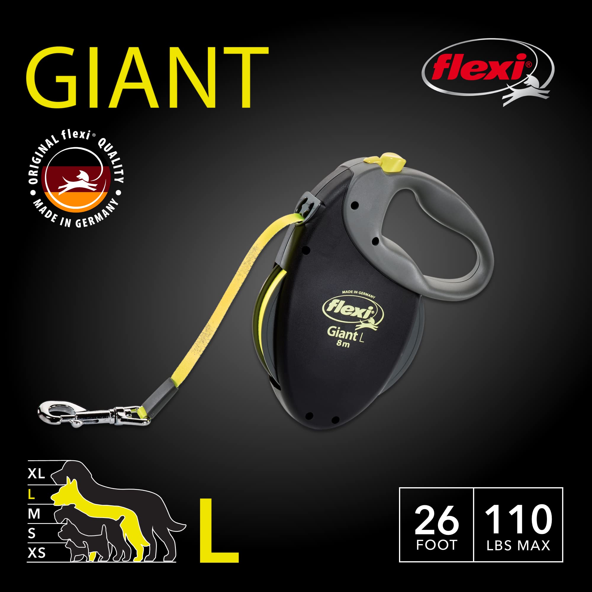 flexi gigante, freno de una mano, control cómodo durante caminatas