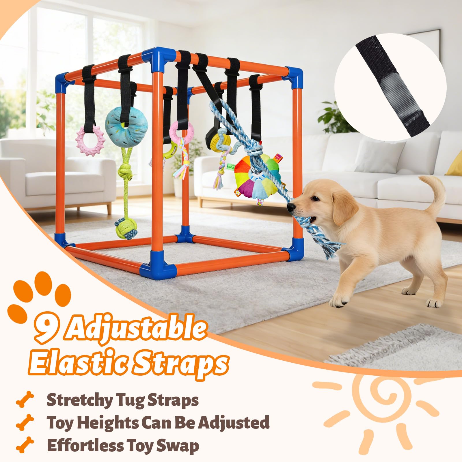 Correas elásticas ajustables Flickzy, permiten altura adaptable de los juguetes.
