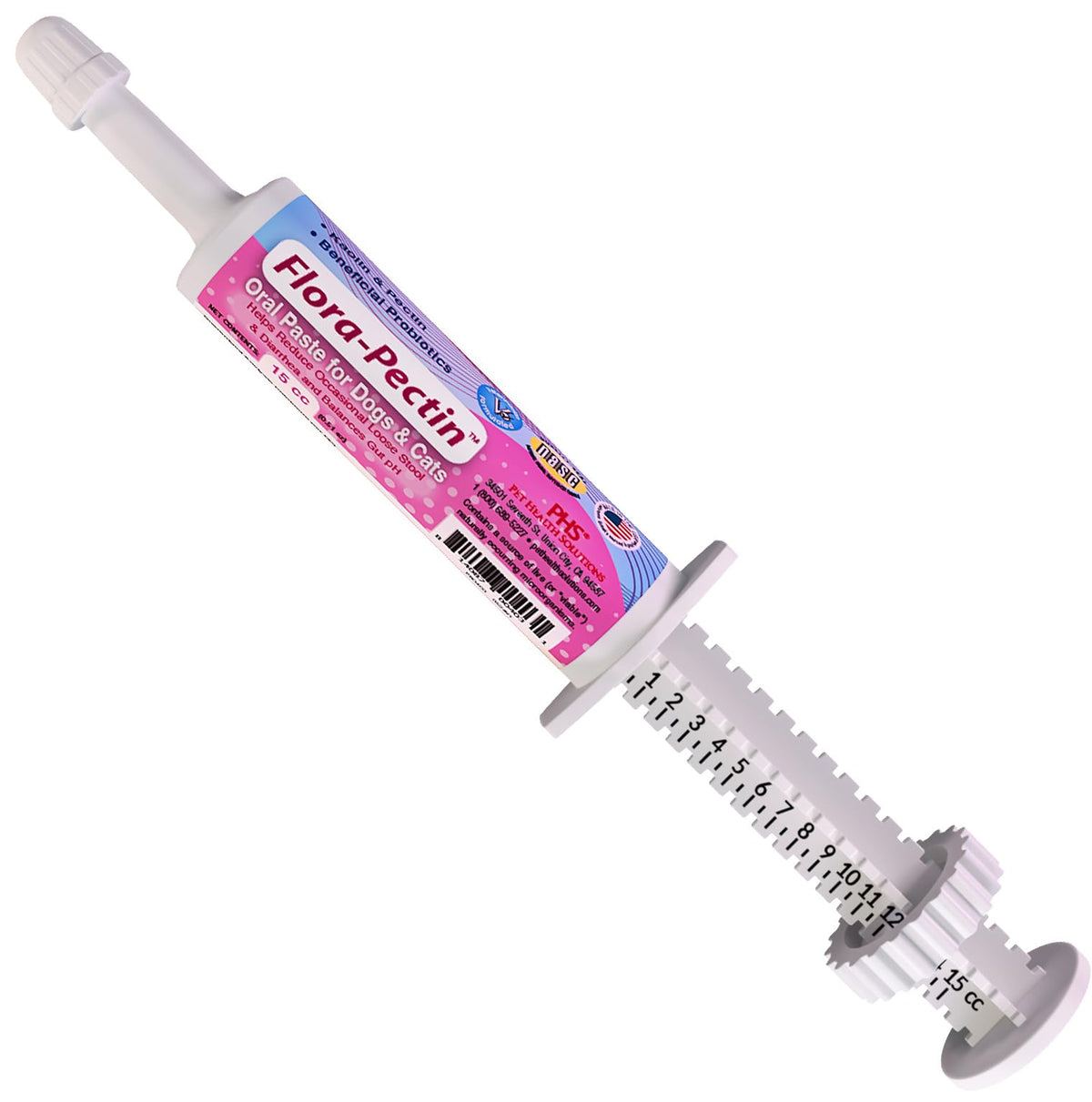 FLORA-PECTIN pasta oral para perros y gatos, envase 15cc, favorece heces más consistentes.