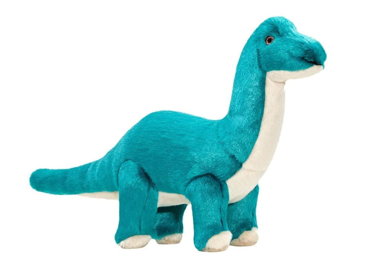 Fluff & Tuff Ross Brachiosaurus teal, frontal, juguete suave para perros.