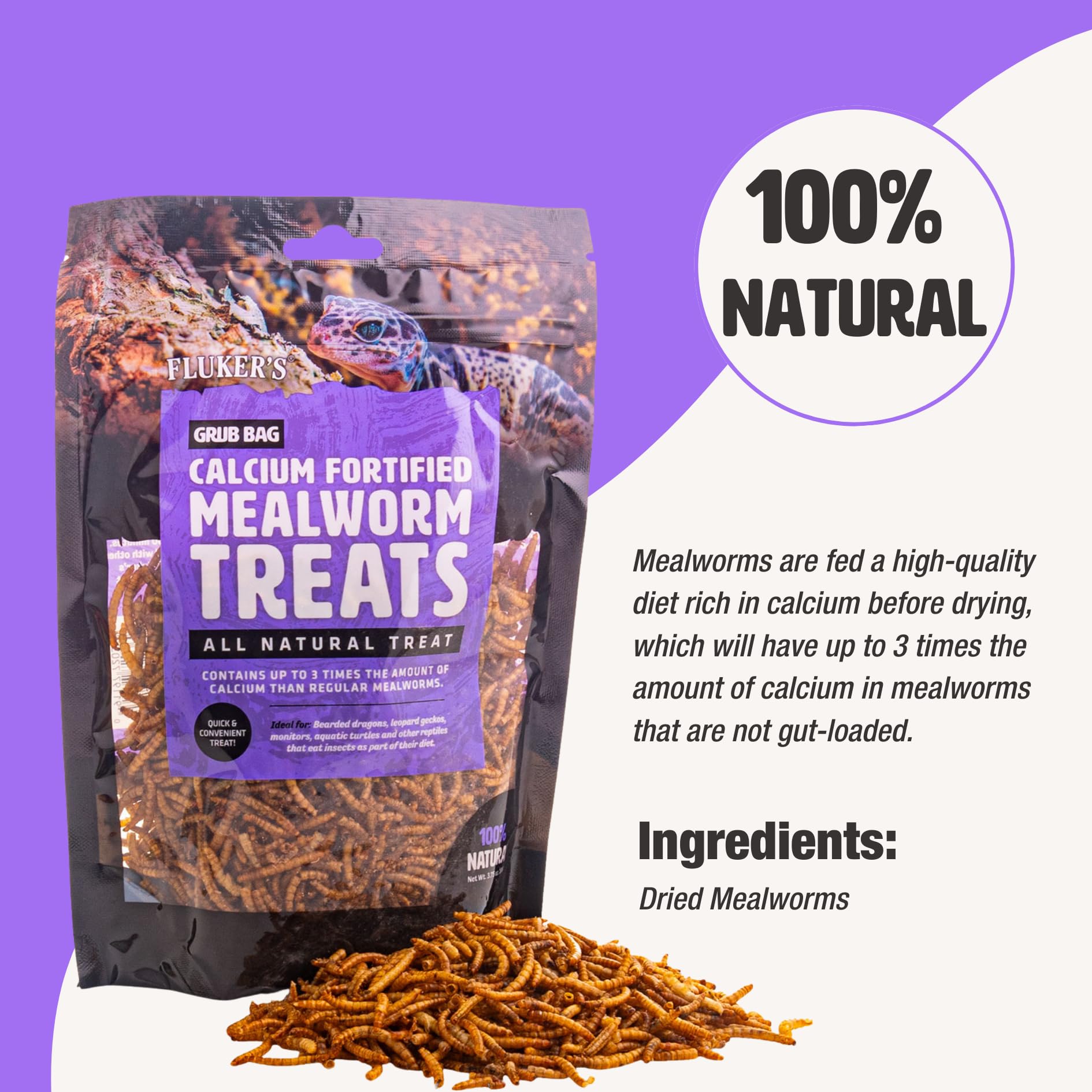 Alimento ideal para reptiles insectívoros con proteína natural.