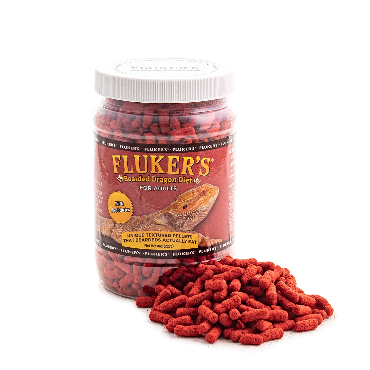 Fluker's dragón barbudo con pellets texturizados para masticar y variedad