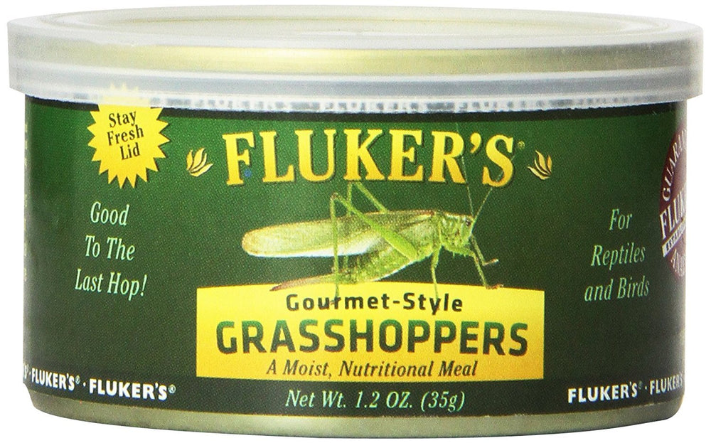 Fluker's Gourmet Lata Saltamontes 1.2oz: snack nutritivo para reptiles y aves.