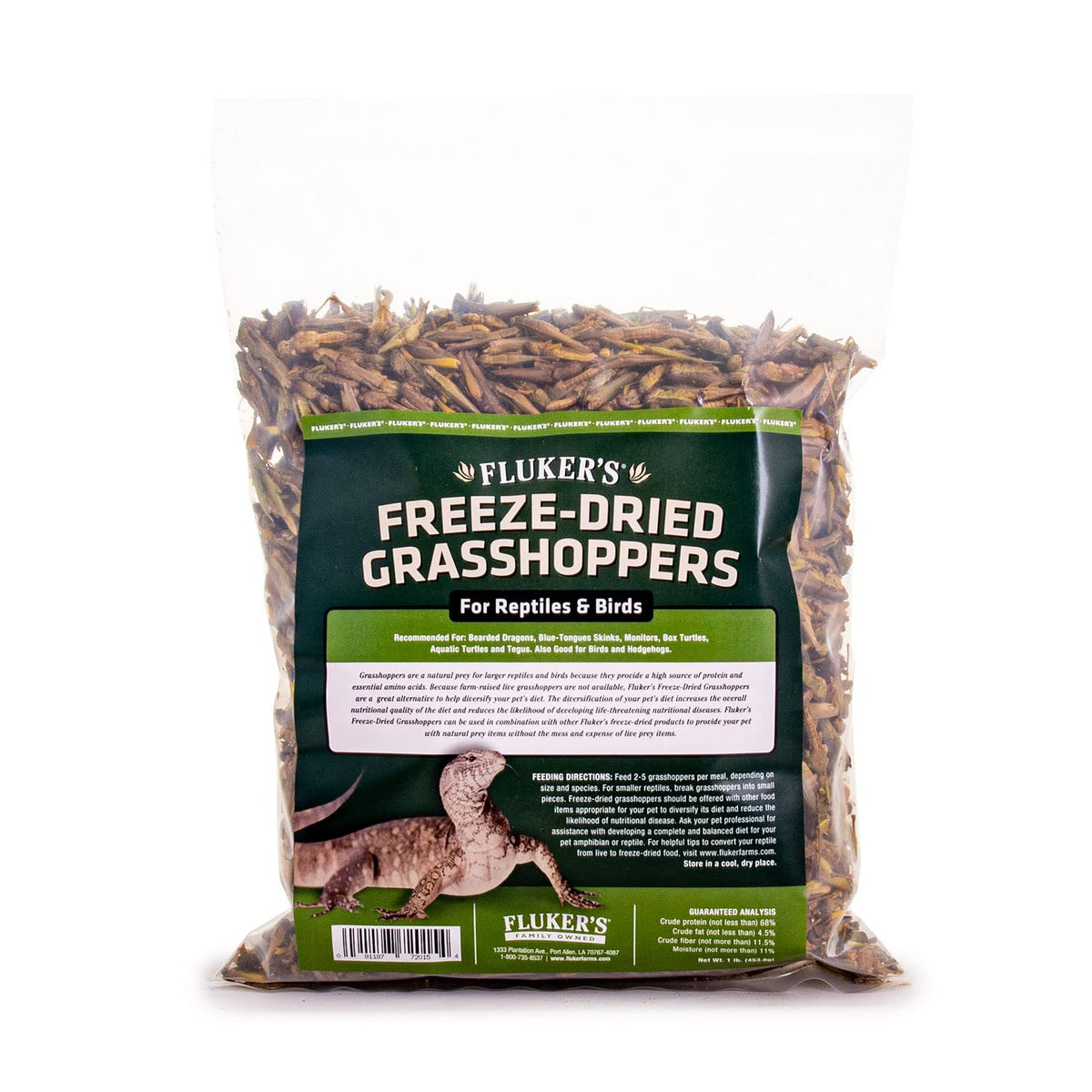 Fluker's grillos secos en paquete de 1 lb, fuente proteica para reptiles.