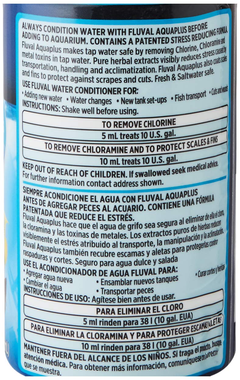 Aplicación fácil de Fluval Acondicionador de Agua para reducir el estrés de los peces.