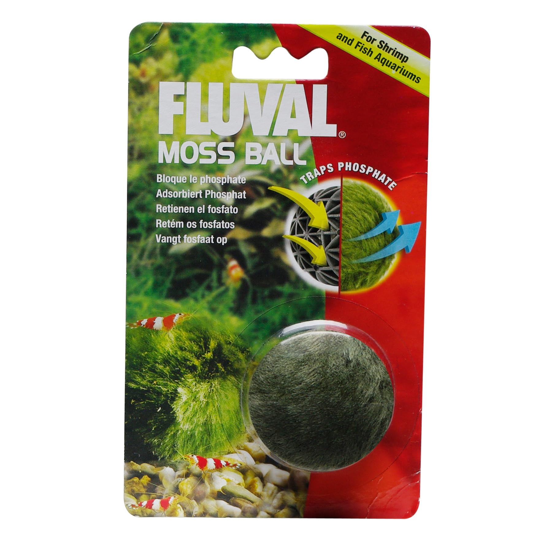 Fluval bola de musgo artificial, mejora condiciones del acuario para peces y camarones.