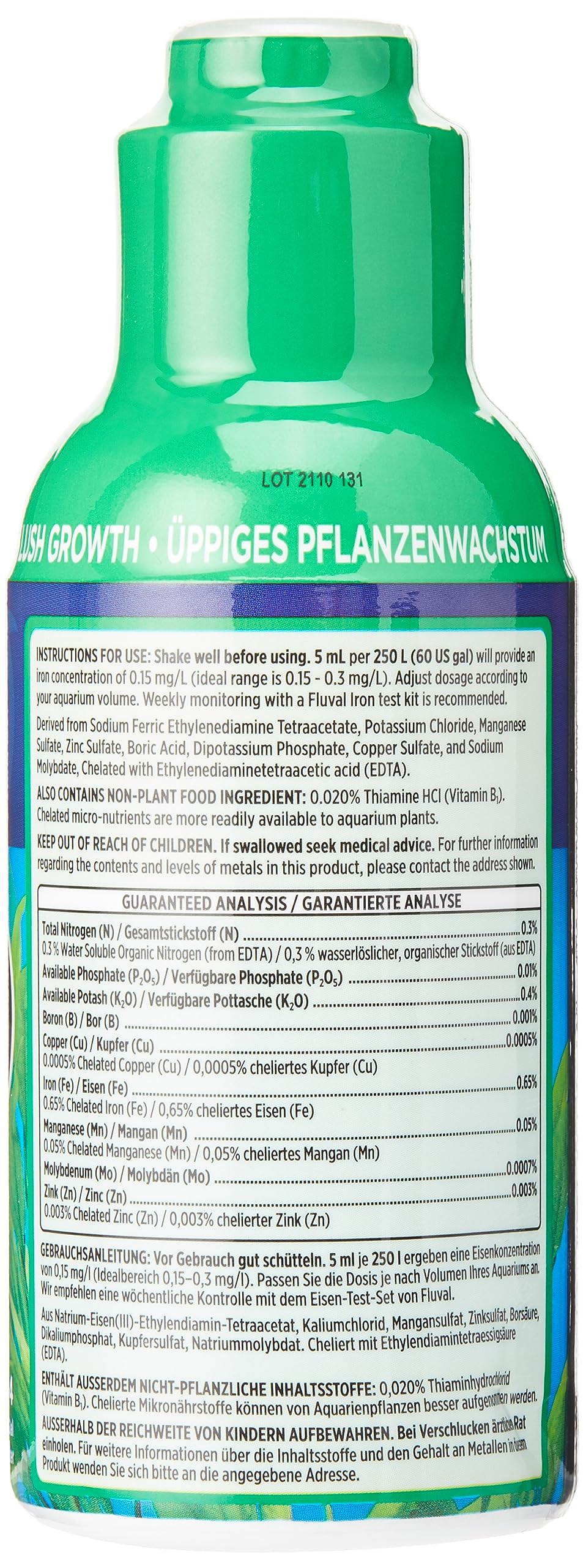 Fluval Plant Micro Nutrient mostrando dosificación para crecimiento de plantas