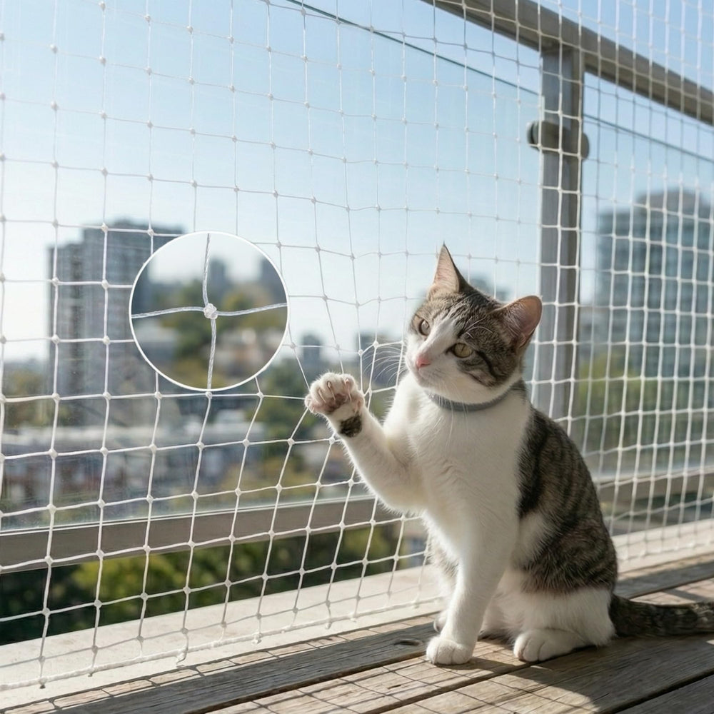 Fluxionova red para balcón de gato; protección ligera sin bloquear vistas