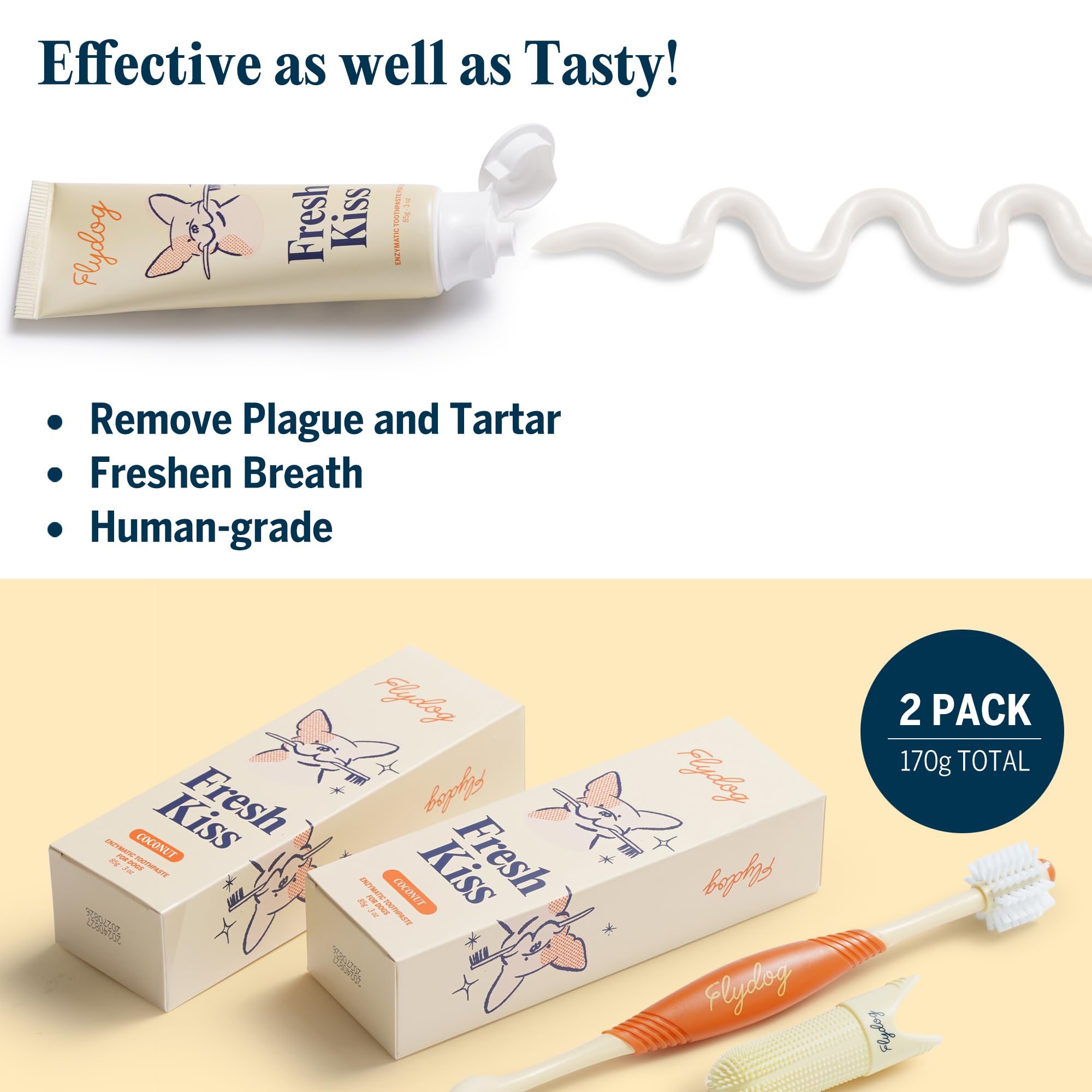 Pasta dental sabor coco de FlyDog Fresh Kiss para cepillado agradable.