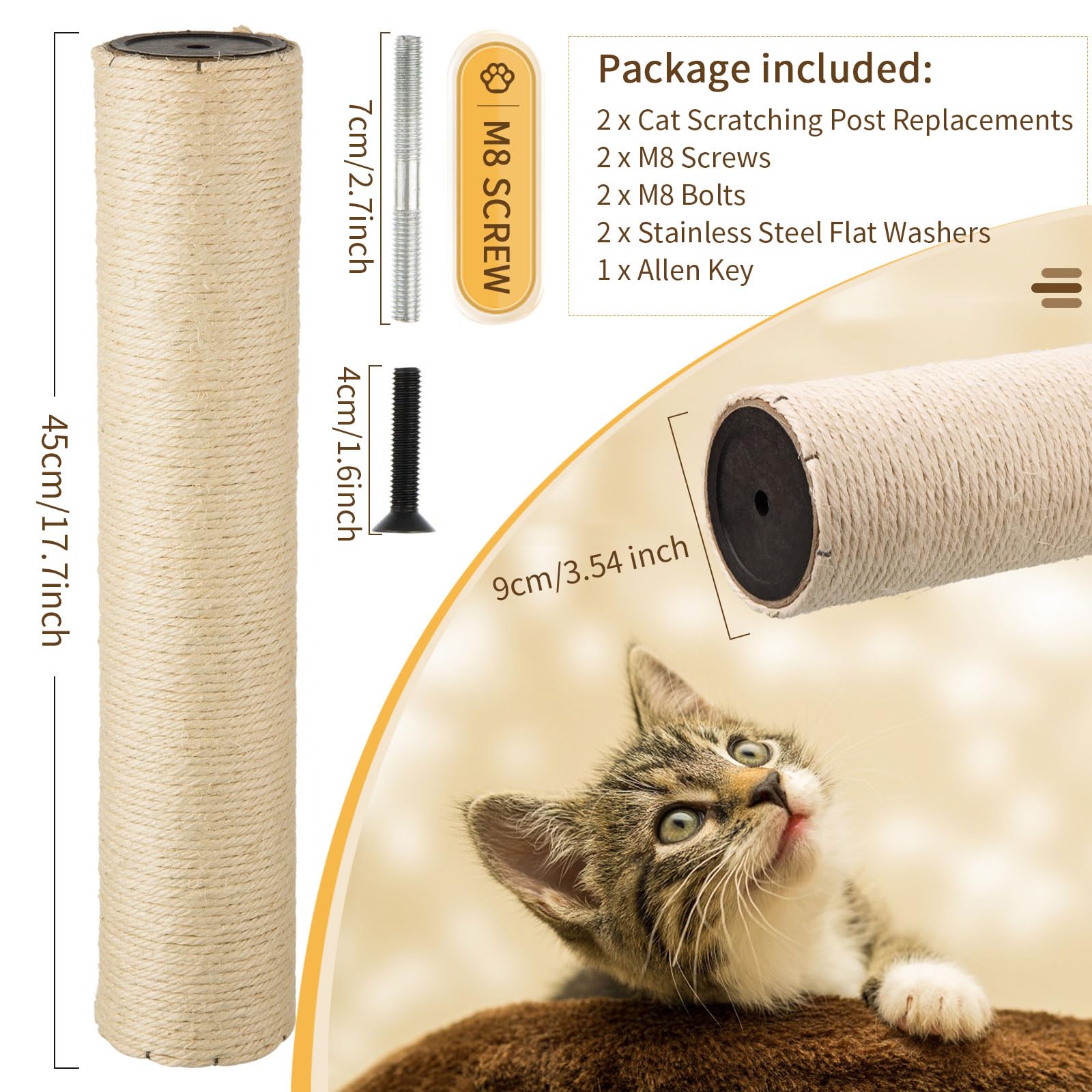 FOBSME: poste rascar de sisal natural para juego diario de gatos