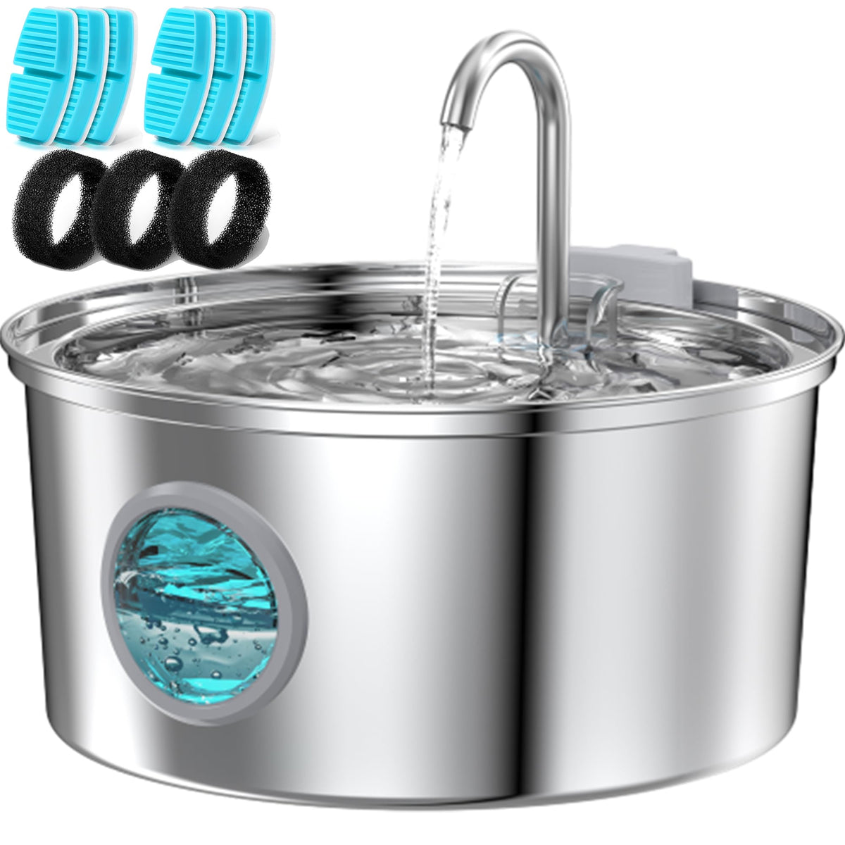 FOFNON fuente de agua para gatos en acero inoxidable, segura e higiénica para beber.