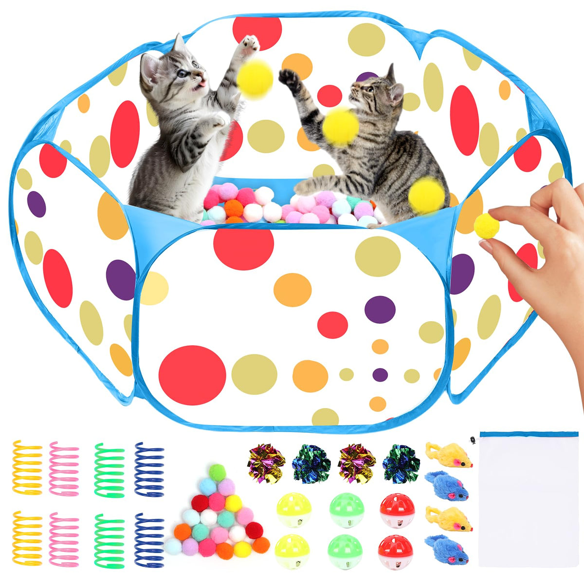 Fooind jaula de bolas para gatos, estructura estable para juego interior seguro.