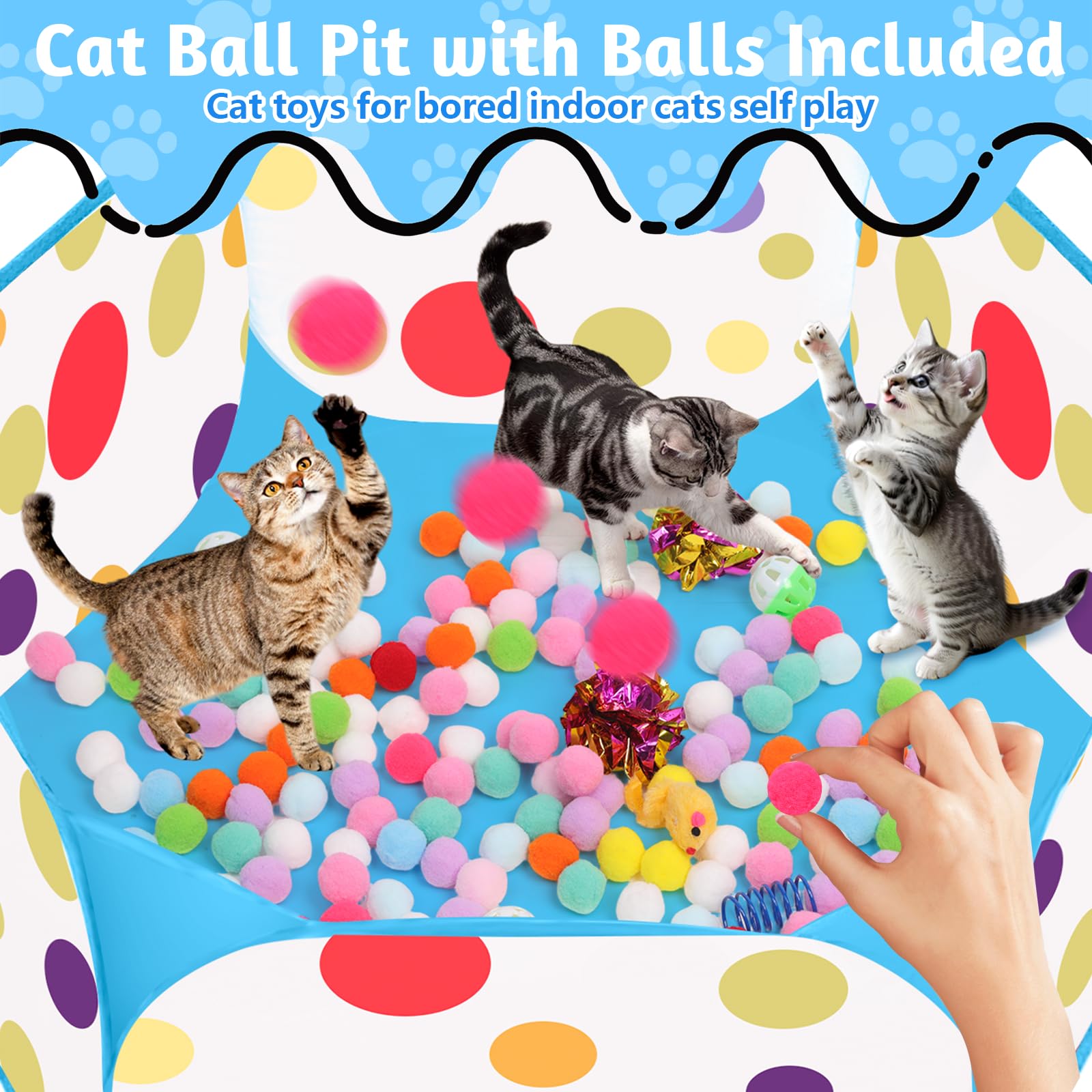 Fooind pelotas pompon para gatos, estimulan la caza y el juego activo.