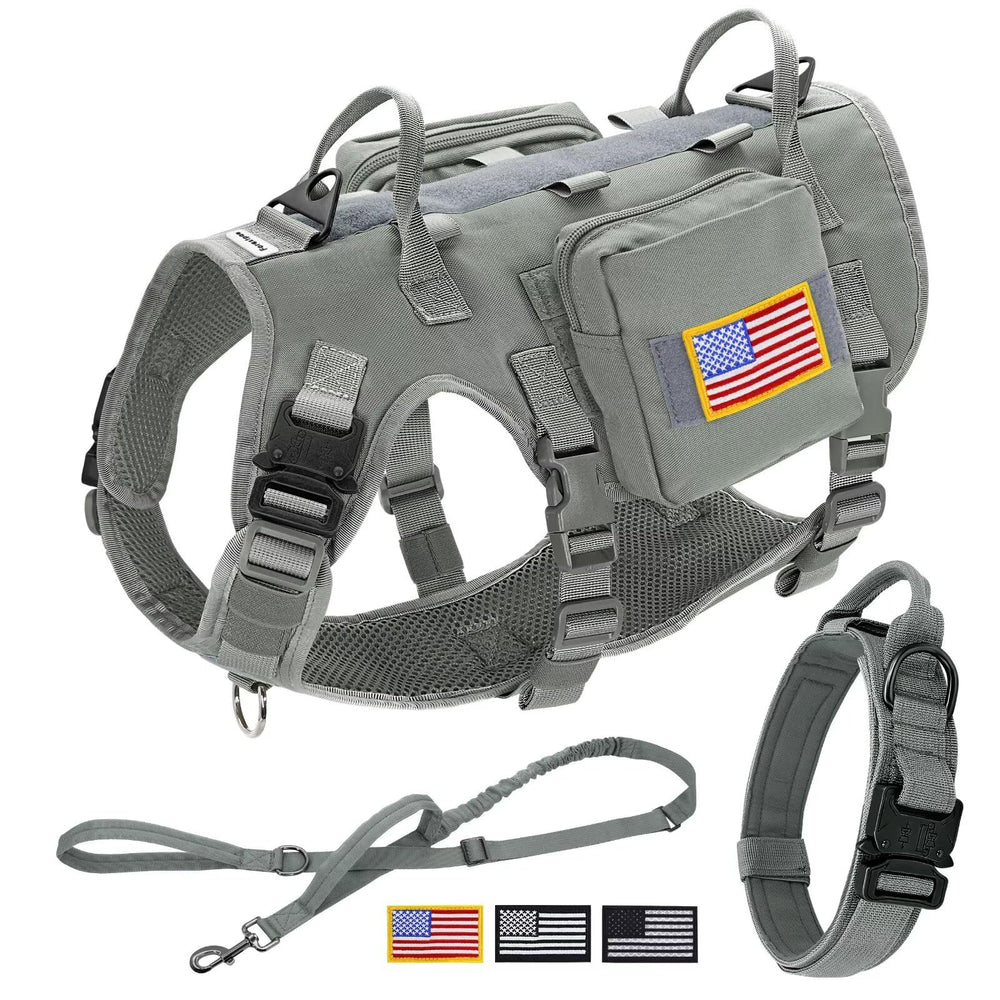 Forestpaw arnés táctico frontal para perros grandes, enfoque en control y seguridad.