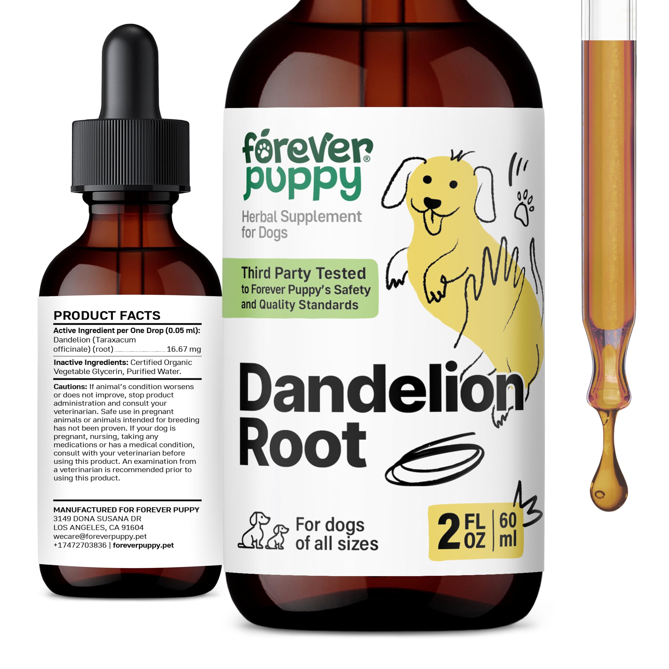 Forever Puppy gotas-diente-de-león en botella para apoyar la función hepática en perros