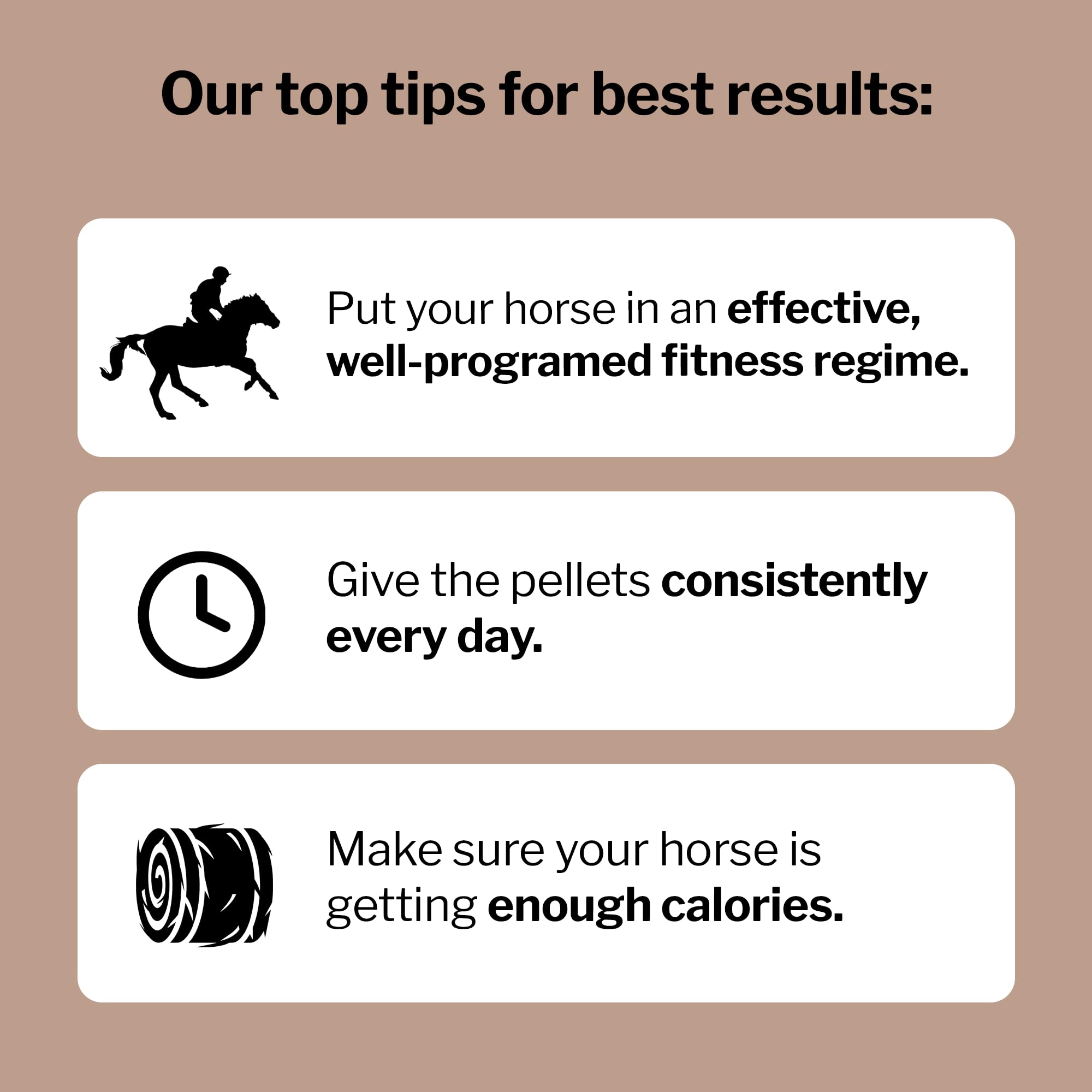 Envase práctico para dosificación diaria del caballo.